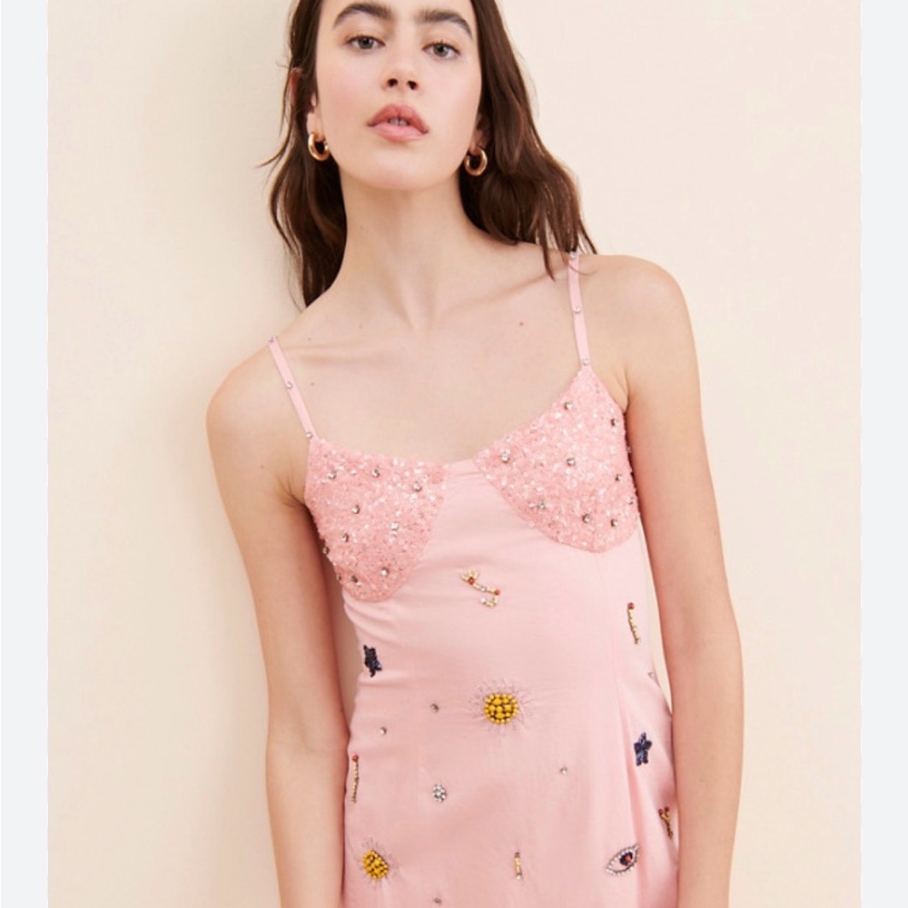 VERB by Pallavhi Singhee for Anthropologie Pink Embellished Slip Dress